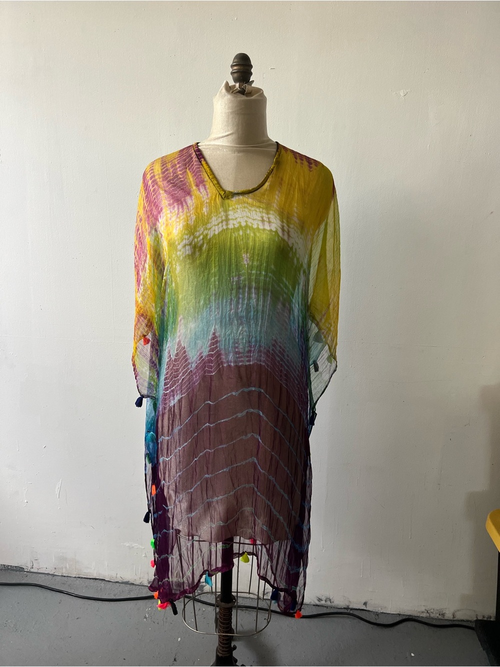 Raj Multicolor Tie-Dye Swim Cover-Up in Yellow, Green, Blue & Purple